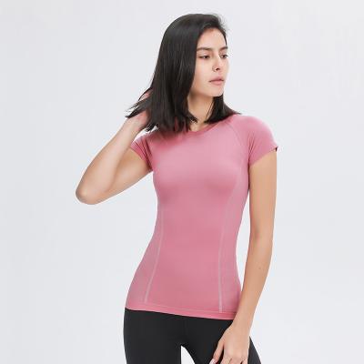 China 2021 New Arrival Breathable Stretchy Push Up Skinny Women's Yoga Seamless T-Shirt for sale