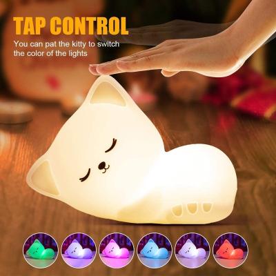 China Modern Touch Control Ignition Rechargeable Colorful Cat Shape Silicone LED Table Lamp Bedroom Small Night Light for sale