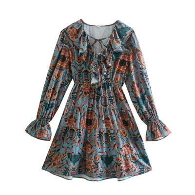 China Q81 New Autumn Vintage Print Ruffles 11 for sale