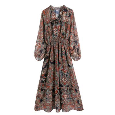 China New 2021 Q37 Vintage European Printing Long Sleeve Dress Women Breathable Dresses 11 for sale