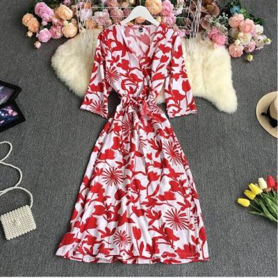 China 2021 Sustainable DD183 Korean Slim Short Sleeve Chic Sizes Wrapped Dress Women Dresses Clothing 11 for sale