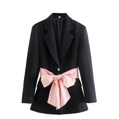 China Anti-wrinkle W204 new Autumn Fashion Sweet Bow Knot 2021 decorate black blazer women blazers clothing 11 for sale