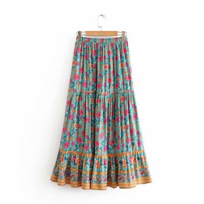 China Sustainable European Size QZ860 Women's Elastic Rose Floral Print Long Skirt Bohemian Skirts Clothing for sale