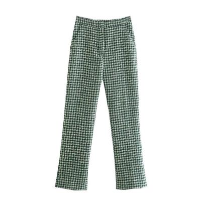 China 2021 Kz587 New Autumn Chic Plaid Pattern Tweed Viable Pants Women's Casual Pants Clothing 11 for sale