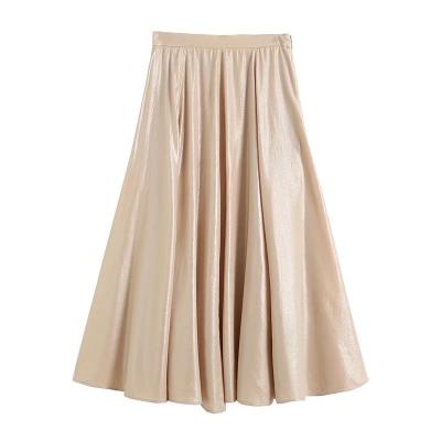 China Autumn 2022 women basic design breathable solid skirt soft twill QZ207 long skirts saias clothing 1 for sale