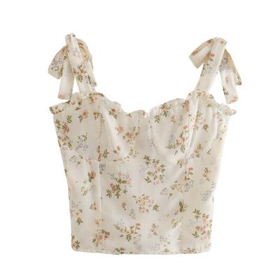 China 2021 new floral print dk211 shoulder strap tank top women camisole blouses european breathable chic tiny clothing 10 for sale