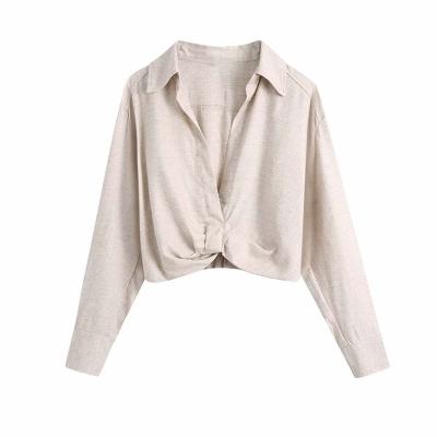 China New 2021 Sustainable Design TZ579 European Solid V-Neck Long Sleeve Crop Tops Blouse+Skirt Women Sets Clothing 10 for sale