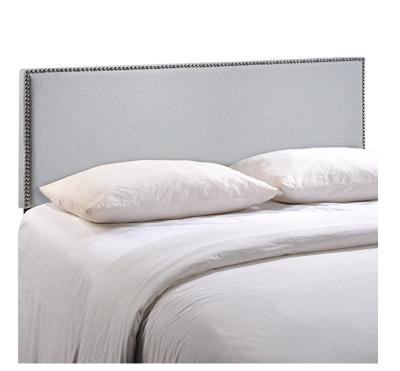 China Full Size Modern Design Upholstered Linen Headboard With Nailhead Trim In Sky Gray for sale