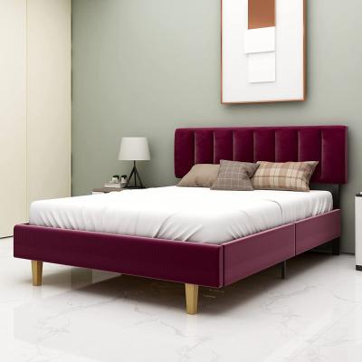 China Storage Factory Price Bedroom Furniture King Queen Velvet Fabric Soft Bed for sale