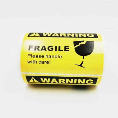 China Waterproof Handle with Care Shipping Label Fragile Red Yellow Warning Stickers 2 x 3inch Warning Label Stickers for Fragile for sale