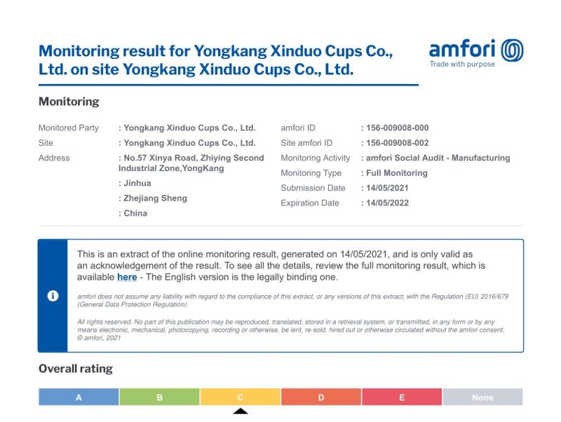 BSCI - Yongkang Xinduo Cups Co., Ltd.