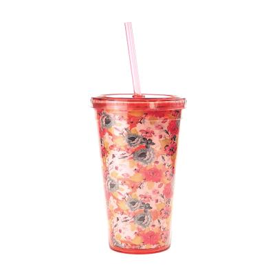 China Disposable Cups Wholesale Good Price Acrylic Material Double Wall Water Bottle Tumbler With Straw for sale