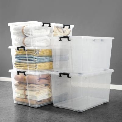 China New Design Good Quality PP Sustainable Home Storage Box Durable Clear Bins With Wheels Cut Out Box for sale