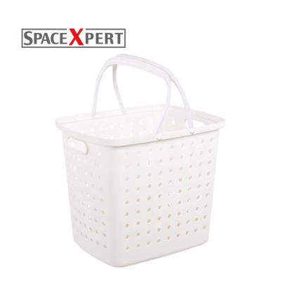 China Durable Space Saving Plastic Portable Laundry Basket Laundry Storage Home Bedroom Bathroom Wash Tub Basket With Handle for sale