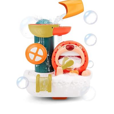 China Waterwheel/Wheel Type Dabbling Toy Lion bathroom play soap rotating spray water bubble toys machine shower bath toy for sale