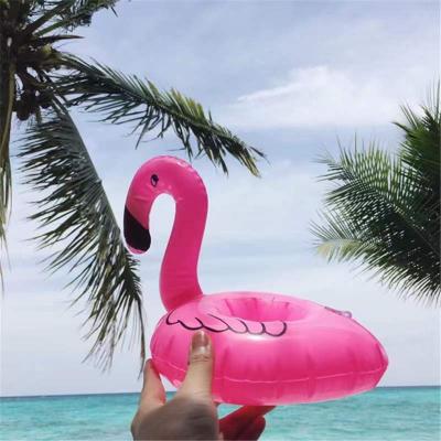 China Viable Custom PVC Inflatable Flamingo Water Car Drink Cup Holder Beach Float Drink Coasters Round Floating Pool for sale