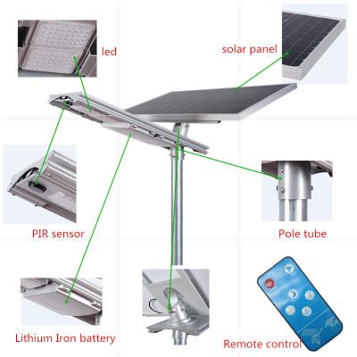 China ROAD 60W LED Solar Power Street Light Promotional Product New Light IP65 Smart Outdoor Integrated Gray Solar DC Bridgelux 110 for sale