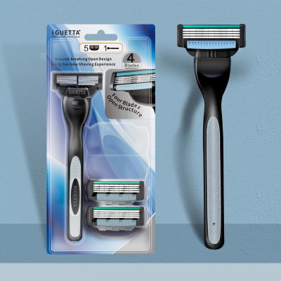 China 4 Replaceable Reusable Blades Germany GF4-2094 Cartridges Handle 5 Razor 1 Blades Man Shaving Razor 4 Blades Beard Cutting Sharp Blade for sale