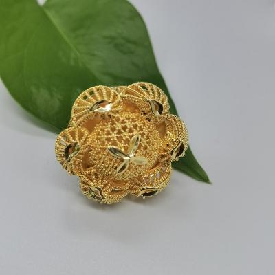 China Fashionable Popular Dubai Gold Plated Luxury Flowers Open Ring Can Be Adjusted for sale