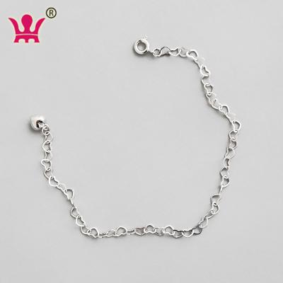 China Romantic Finest Silver Accessories By 925 Sterling Silver Romantic Bracelets Heart Chain Design Bracelet for sale