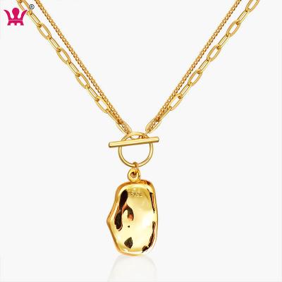 China Double Layered Irregular Pendant Chain Necklace 925 Sterling Silver TRENDY Women Statement Necklaces for sale