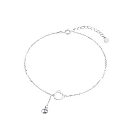 China Fashionable 925 Sterling Silver Women's Anklets Sterling Silver Bell Cute Cat Anklet Summer Foot Chains Jewelry for sale