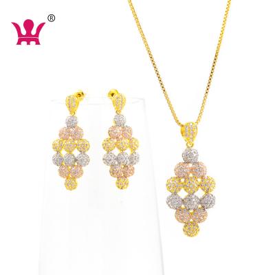 China TRENDY Jewelry Sets Rhombus Pendant Balls Sets Earrings Necklace CZ Stone Pendant for sale