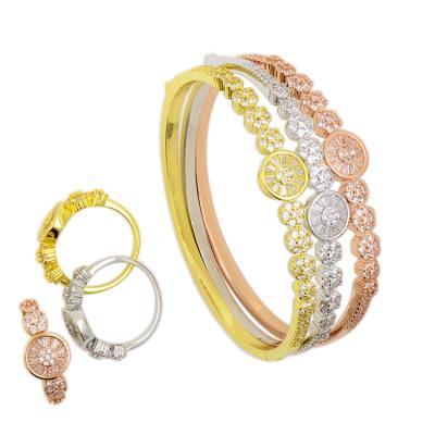 China Vintage BG0868 Three Colors Mixed Micro Mosaic CZ Stone Bracelet And Ring Set Lemon Rounds for sale