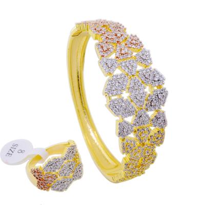 China BOHIME BG0794 Leaves Generous Inlay Cubic Zircon Stone Jewelry Bracelet and Ring Three Colors Platinum for sale