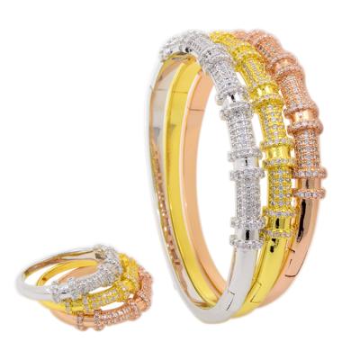 China FASHIONABLE BG0855 CZ Stone Three Colors Plated Micro Pave Bracelet And Ring Set Wheels for sale