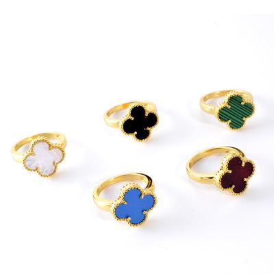 China Wholesale Custom CLASSIC Clover Black Leaf Classic Four Leaf Fashion Jewelry Fashion Green Blue Red White Rings For Women for sale