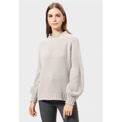 China High Quality Winter Anti-pilling OEM Pullover Sweater Balloon Sleeve Women Knitted Sweater for sale