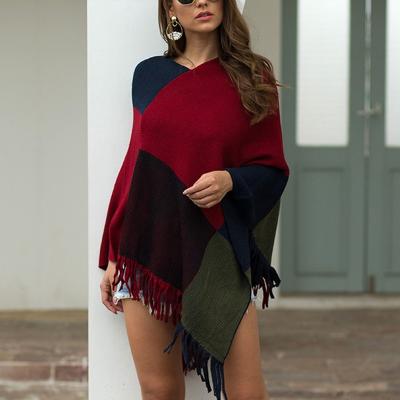 China Anti-Wrinkle Knit Sweater Design OEM Lowest Price Custom Tassel Shawl Sweater Plaid Women Sweater for sale