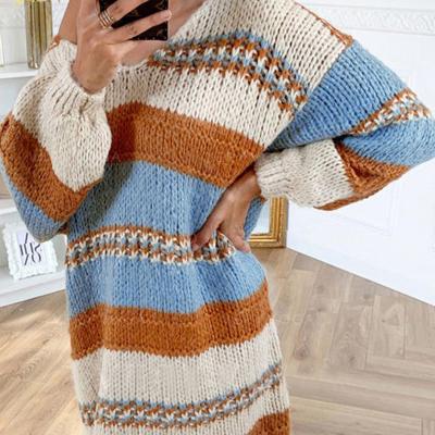 China OEM Design Factory Price Fashion Apparel Solid Color Anti-static Sweater Women's Cable Knit Sweater Dress for sale