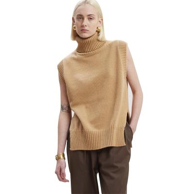 China Autumn Winter Turtleneck Cotton Knitted Sweater Vest Women Custom Knitwear Anti-wrinkle Comfy Sleeveless Sweater for sale