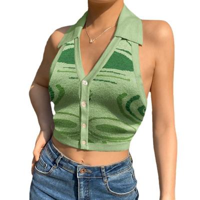 China New Style Anti-wrinkle Pattern Hang Neck Sexy Dew Back Irregular Cardigan Sweater Vest for sale