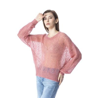 China Parride Knitted Sweater Batwing Woman Full Round Neck Simple Sheath Long Hollow Out Designs For Women for sale