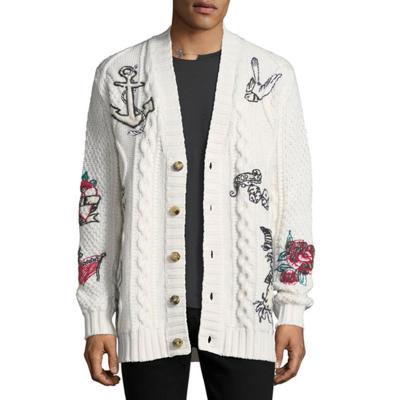 China Anti-wrinkle white men's cardigan sweater with knitted embroidery for sale