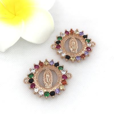 China Elegant Virgin Mary Micro Pave Copper CZ Zircon Jewelry Connectors Jewelry Findings For Bracelet Making for sale