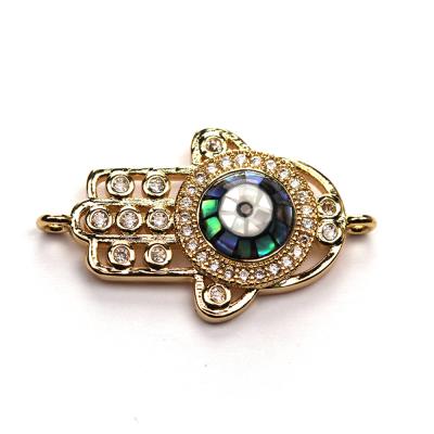 China New CZ Abalone Shell Hamsa Hand Connectors for Gift or Decorations Design for Jewelry Making for sale