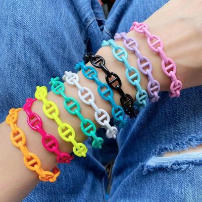 China TRENDY Summer Bohemia Enamel Painting Candy Color Brass Link Chain Making Charm Bracelet Jewelry for sale