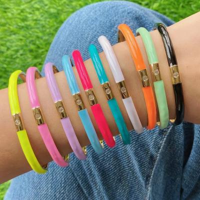 China New Trendy Trendy Bright Color Bangle Copper With Enamel Summer Baked Bangle For Women for sale