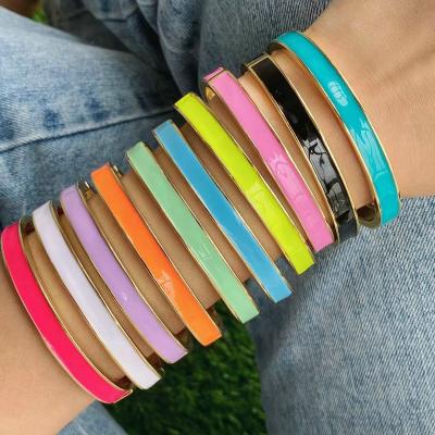 China TRENDY Summer Bohemia Punk Type Candy Colored Enamel Painting Cuff Bangle Open Bangle For Ladies Girl Gift for sale