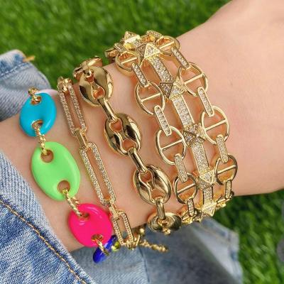 China FASHIONABLE Punk Rivet Pyramid Hog Nose Open Zircon Three Layer Ladies Bangle Bracelet Jewelry for sale