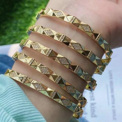 China Luxury Brand Jewelry CZ Bangle Gold Color Rivet Brass FASHIONABLE Bangle For Women Men Fashion Bangle Jewelry for sale