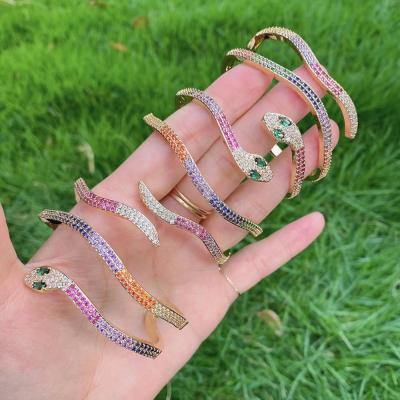 China Fashion Trendy Snake Bangle Opening Bracelet For Women Zirconia Hips Hops Rainbow Bangle for sale