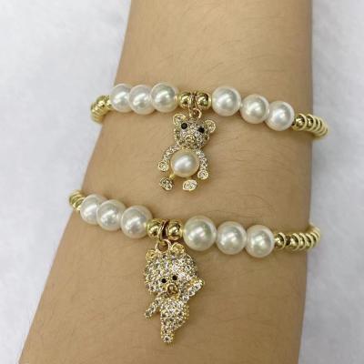 China New Fashion Trendy Hot Selling Adjustable Copper Beads Bracelet Handmade Bear Charms Bracelet For Women for sale