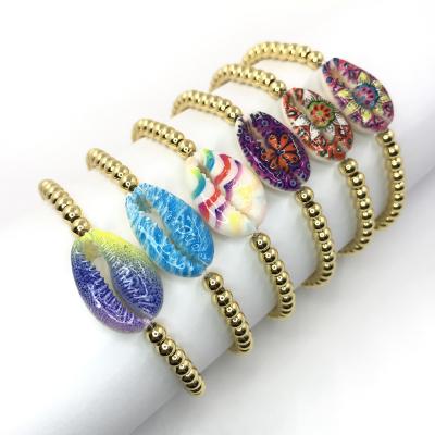 China 2022 Colorful New Arrival Cowrie Shell Charm Jewelry Brass Beaded Bracelets Women TRENDY for sale