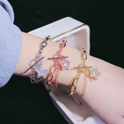 China Trendy Fashion Charms White T-bar Buckle Accessories Star Pentagon Pendants Brass Zircon Chains Bracelet 2020 for sale