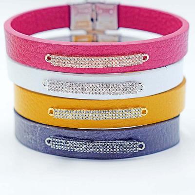 China New Design Fashionable Zircon Bar Leather Bracelet For Girls for sale